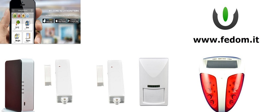 KIT ALLARME WIRELESS FEDOM WEB INFINITY CASA UFFICIO 868MHZ SUPERVISIONATO CONTROLLO APP PIR SIRENA ESTERNA AA04