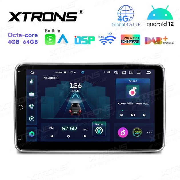 Autoradio Xtrons TX120LS 2 Din 10.1 inch Rotatable QLED Display Android Universal Car Stereo Octa core Processor 4GB RAM & 64GB ROM