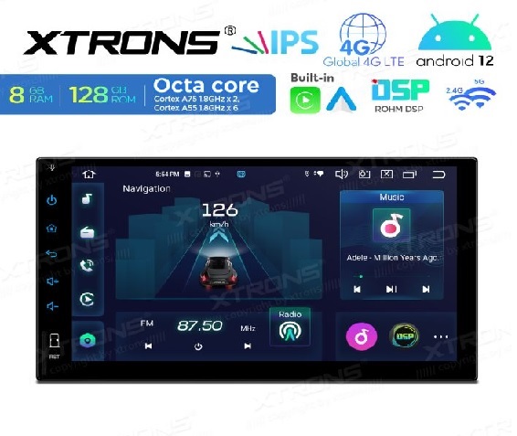 Autoradio Xtrons TIX725LS  2  Din 7 pollici IPS Display Android Car Stereo Multimedia Player Octa-core Processore 8GB RAM & 128GB ROM