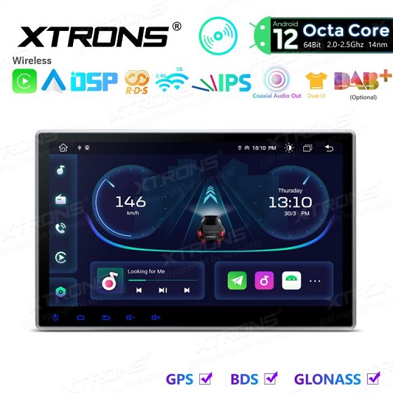 Autoradio Xtrons TE124 1 Din Sistema di navigazione per lettore DVD per auto Android Octa Core da 10,1 pollici con CarPlay integrato e Android Auto e DSP